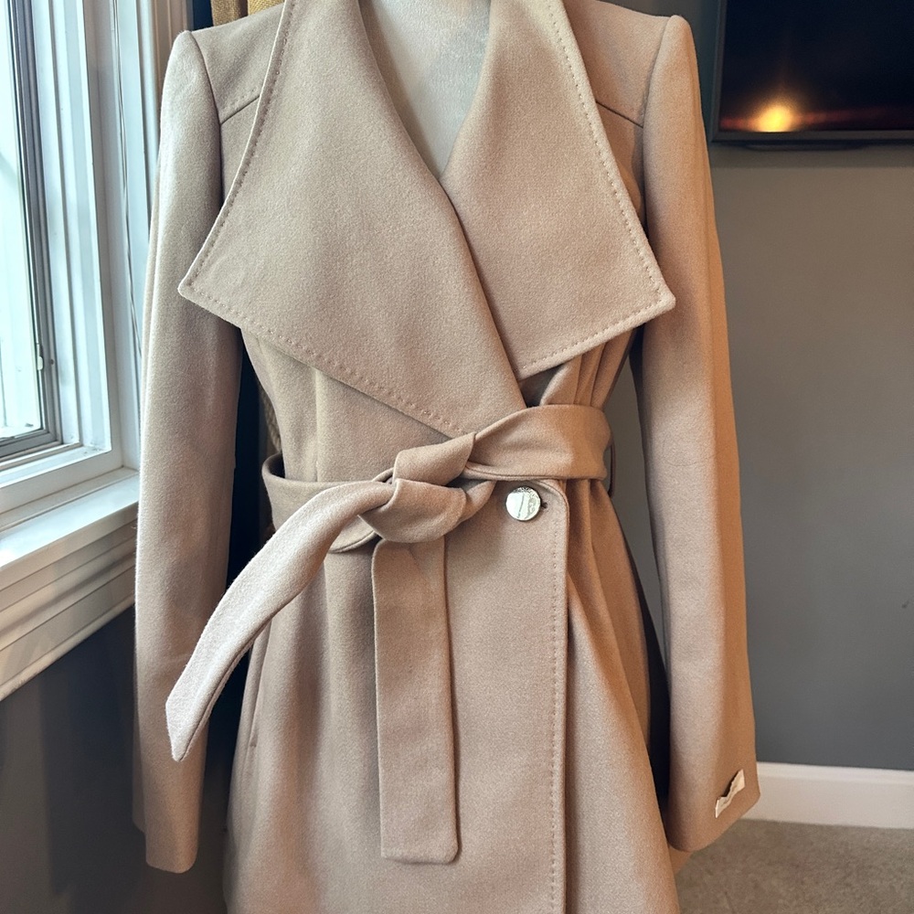 NWT Ted Baker London Wool Cashmere Blend Camel/Tan Wrap Coat w/Belt, Size 2